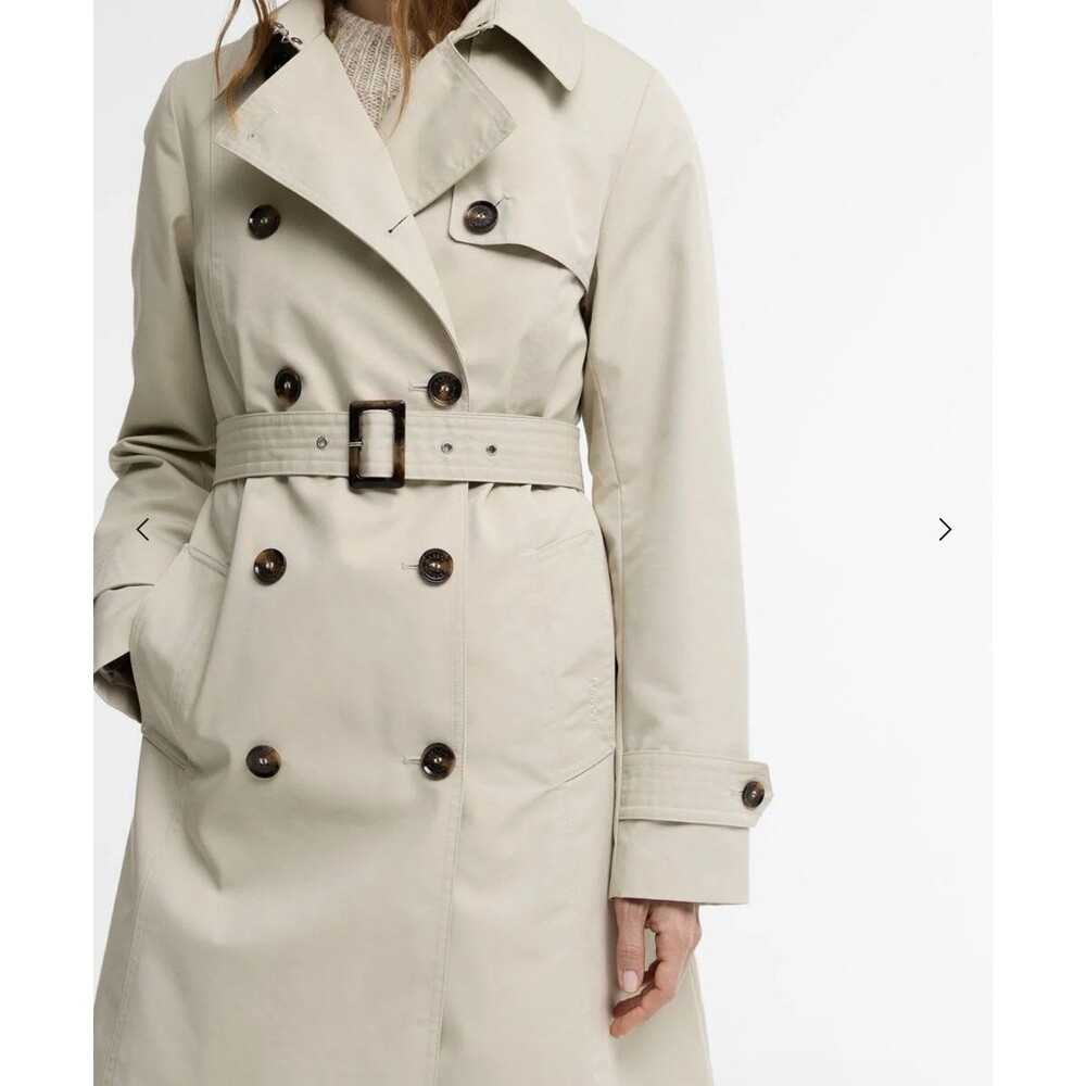Barbour Short Greta Showerproof Women’s Trench Coat Size 4 Mist Birchwood Dress